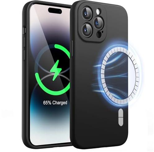 JETech Magnetic Silicone Case for iPhone 14 Pro 6.1-Inch, Compatible with MagSafe, Phone Cover with Camera Lens Full Protection (Black)