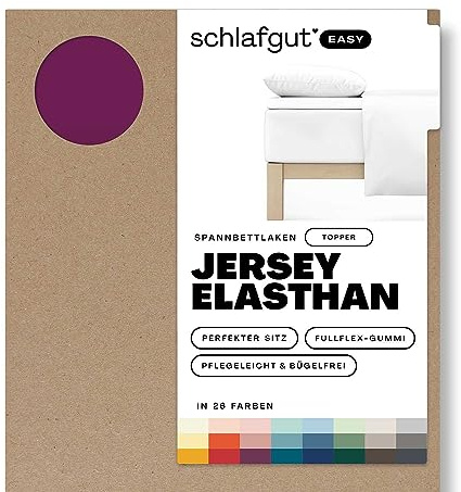 Schlafgut Easy Jersey Elasthan Topper Spannbettlaken 120x200 bis 130x220 Purple Deep, Spannbetttuch aus superweicher Baumwolle mit Elasthan