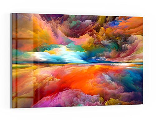 DEQORI Glasbild Echtglas | Motiv Gespiegelte Farbwolken | horizontal einteilig 90x60 cm | schöne Dekoration | Wandbild für Wohnzimmer, Schlafzimmer, Flur & Küche | moderne Wanddeko