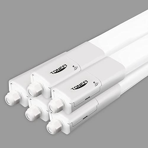 Tonffi 5 Pièce Neon LED 115cm avec Detecteur Mouvement, Reglette LED 36W 4100LM Linkable Plafonnier Lampe d'atelier IP65 Imperméable Pour atelier garage cave couloir grenier entrepôt, Blanc Neutre
