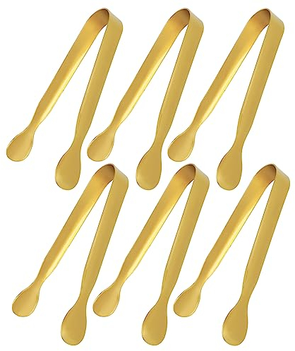 WLLHYF 6 Stück Edelstahl Zuckerzange Lebensmittelzange Zucker Salatzange Candy Clip Küchenzange Gebäckzange für Catering Hochzeit Büfett Grill(Gold)