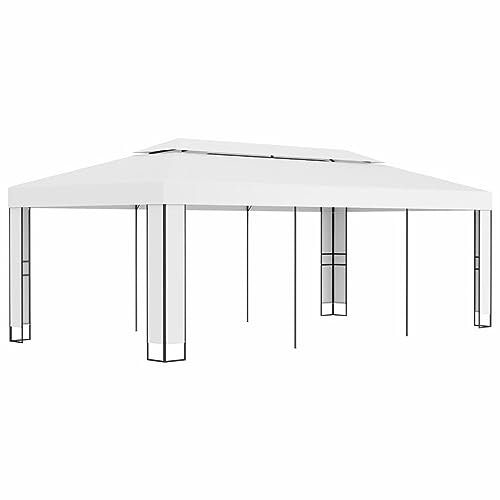 Pavillon mit Doppeldach, JUNZAI Faltpavillon, Pergola, Partyzelt, Standmarkise, Sonnenzelt, Garten Pavillion, Grillpavillon, 3 x 6 m Weiß