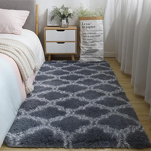 2 x 6 Ft Soft Fluffy Runner, Geometric Plush Carpet Floor Rug for Bedroom, Kids, Nursery, Bedside, Family Decor