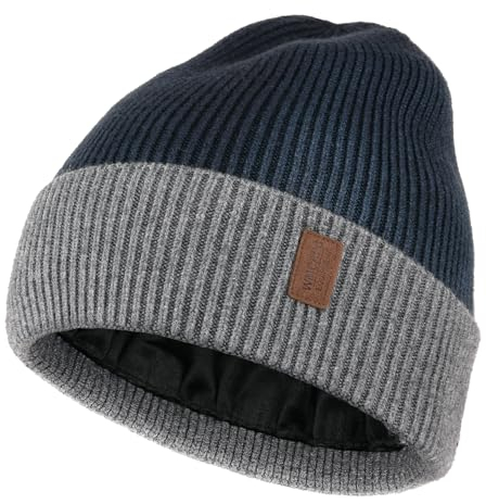 Wmcaps Beanie Mütze, Herren Winter Warme Unisex Wintermütze Strickmütze Dehnbare Weiche Wollmütze mit Bündchen und Dickem Warmem Futter Geschene für Freundin männer Frauen (Tie-dye Hellgrau)