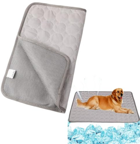 Pet Cooling Mat, Extra Large Ice Silk Dog Cooling Mats Breathable Summer Dog Cooling Pads Portable Dog Crate Mat Cat Cooling Mat(XL/100 * 70cm-grey)