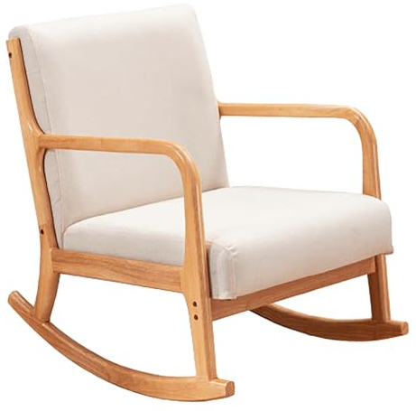 Schaukelstühle Mit Gepolstertem Kissen, Schaukelsessel Für Den Außenbereich, Schlafzimmer Stillsessel Relaxsessel Aus Massivem Holz Für Terrasse, Hinterhof, Balkon, Veranda, Belastbarkeit Bis 150kg (