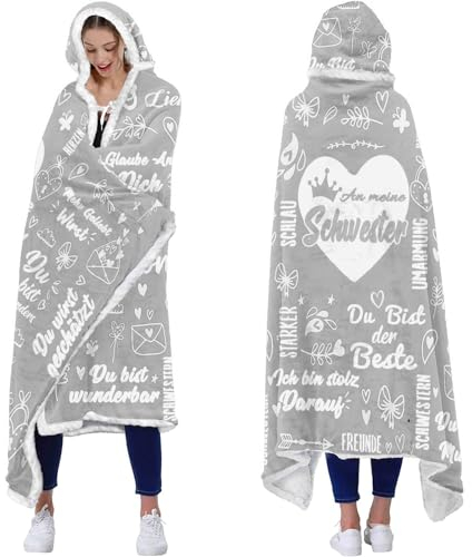 Schwester Geschenk, Decke mit ärmeln Geburtstagsgeschenke für Schwester, Beste Schwester Geschenke, Kuscheldecke mit Ärmeln Weihnachten Geschenke für Schwester, Geschenkideen für Große Schwester