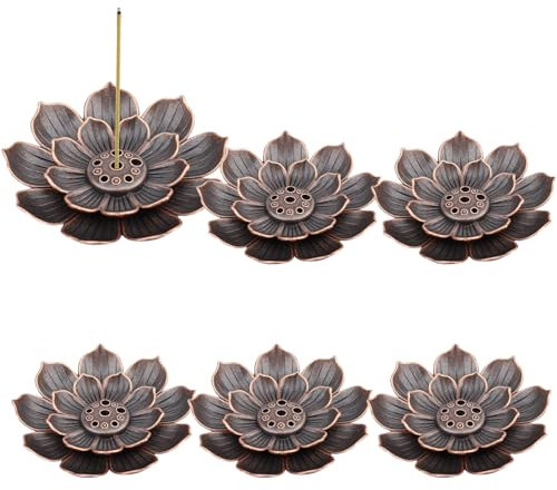 Xanewza 6 Pièces Lotus Stick Bruleur Encens, Double Porte Encens Lotus, 6 Trous avec Collecteur de Cendres, Brûleur d'Encens en Bâton pour Méditation, Yoga, Bureau