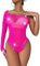 NLAND Body da Donna Lingerie Trasparente Bodysuit A Rete Completo Intimo in Pizzo Una Spalla con Strass(Rosa)