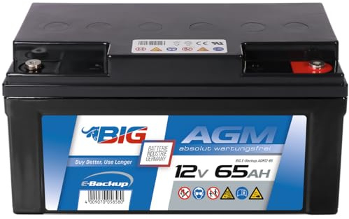 BIG E-Backup AGM Notstrombatterie 12V 65Ah für EPS- und USV-Systeme, Speicher- & Kommunikationssysteme, Alarmanlagen & Notbeleuchtung
