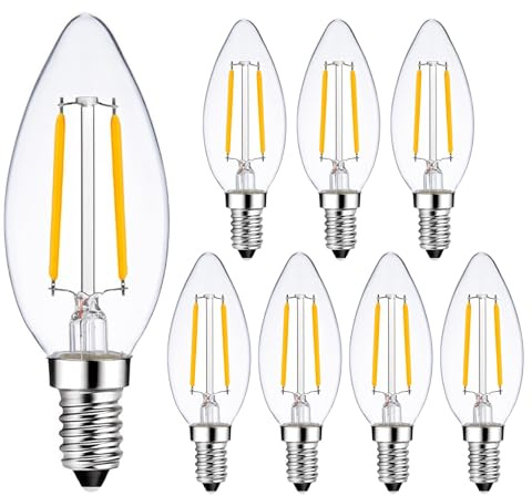 Sunaiony E14 LED Bulb 25 Watt Equivalent Warm White 2700K 2W LED European Bulb, E14 Edison Candelabra Light Bulbs, 8 Pack