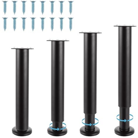 SHUESS 4 Stück Möbelfüße Verstellbar, Möbelfüße Höhenverstellbar 25-42cm, Metall Schwarz Möbelbeine, Möbelbeine für Schrank Fernsehschrank Bett Sofa Lehrstuhl Badezimmerschrank