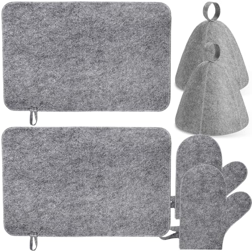 Lot de 6 bonnets de sauna, chapeau en feutre avec crochets, gants de sauna, bonnet de sauna, bonnet, gants de sauna, bonnet de douche en feutre facile à suspendre, respirant, cadeaux pour les amateurs