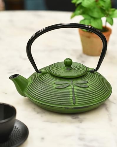 Black Country Metal Works Traditional Japanese 'Kachimushi' Dark Green Dragonfly Cast Iron Teapot - 1.2L