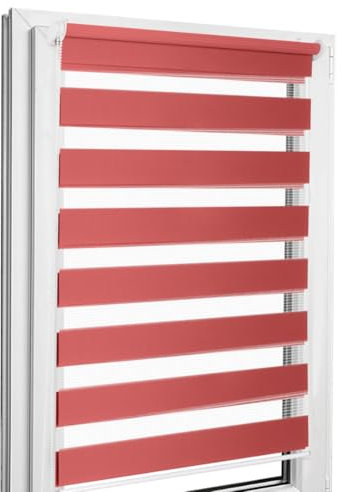 Home-Vision® DuoRollo Klemmfix, Doppelrollo ohne Bohren mit Klämmträgern, DuoRollos für Fenster und Türen (Rot, B130cm x H130cm)