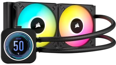 Corsair iCUE H100i Elite LCD XT Liquid CPU Cooler - IPS LCD Screen - Two AF120 RGB Elite Fans -240mm Radiator - Fits Intel® LGA 1700, AMD® AM5, and More - Included iCUE Commander CORE -Black (Renewed)