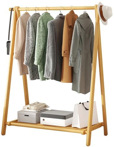 aoiuaoeniu Garderobenleiste Holz, Schuhregal mit Garderobe, Kleiderstange mit 2 seitlichen Haken, Modern Klappbar, Maximale Tragkraft 80 kg, für Schlafzimmer Eingangsbereich : 80CMx46CMx150CM