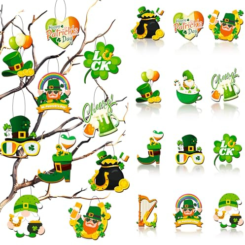 Huxolynifty St. Patrick's Day Baumdekoration, 36 Pcs Hängende Holzornamente & Zwergen Anhänger, für St. Patrick's Day-Party-Dekorationen