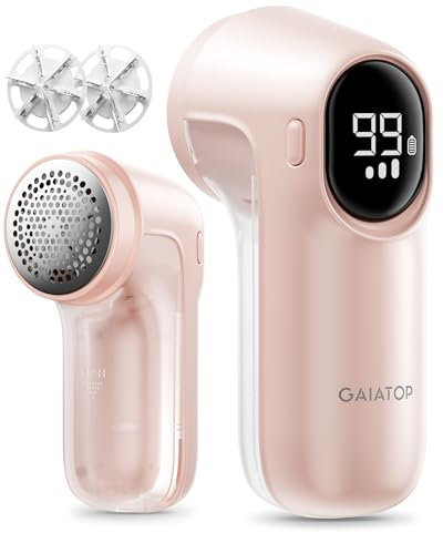 Gaiatop Fabric Shaver Rechargeable, Electric Lint Remover Shaver with LED Display, 6 Leaf Blade, 3-Speeds Sweater Depiller for Clothes, Furniture, Couch, Fuzz, Pills, Pink