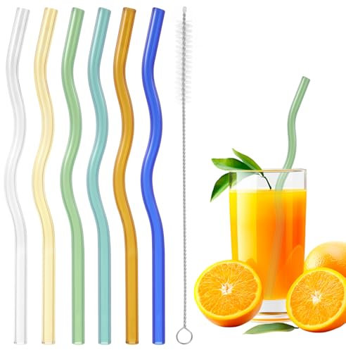 6 Stück Strohhalme Glas Glasstrohhalm Kurz Strohhalm Gewellte Bunte Glasstrohhalme Wiederverwendbare Glasstrohhalme Set Glas Strohhalme Mit 1 Reinigungsbürsten Für Getränke Kaffee Saft Cocktails