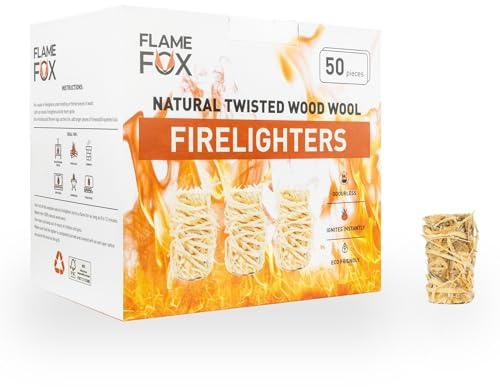 FlameFox Fire Starters – 200 Pack Natural Wood Wool | Odorless, Long-Burning Tumbleweeds for Charcoal, Fireplace, Campfire, Wood Stove & Pizza Oven