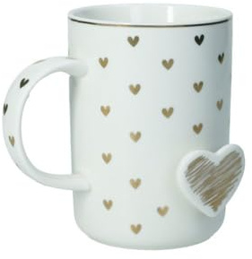 BRANDANI Tazza Mug Colazione Amore 51664 Cuore Porcellana Bone China Bianco Oro 350ml