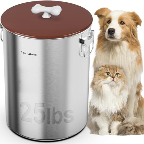 Edelstahl-Aufbewahrungsbehälter für Hundefutter, 25 lb, luftdichtem Deckel | Metallbehälter zur Aufbewahrung von Hunde- und Katzenfutter, luftdichter Behälter, der das Futter frisch hält