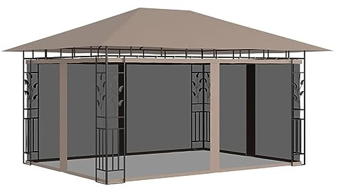 Cenador con mosquitera, Xichuzi Carpas para Fiestas, Cenadores para Jardin, Gazebo, Pérgola De Jardín, Gris Taupe 4x3x2,73 m 180 g/m²