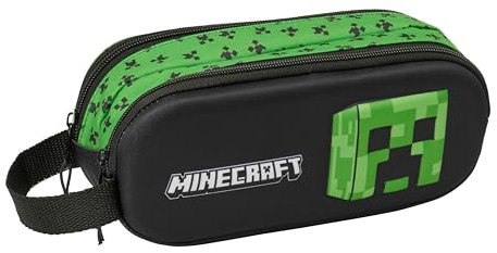 Safta Minecraft 3D - Portatodo Doble 3D, Estuche Infantil, Estuche Niño, Ideal para Niños en Edad Escolar, Cómodo y Versátil, Calidad y Resistencia, 21x6x8 cm