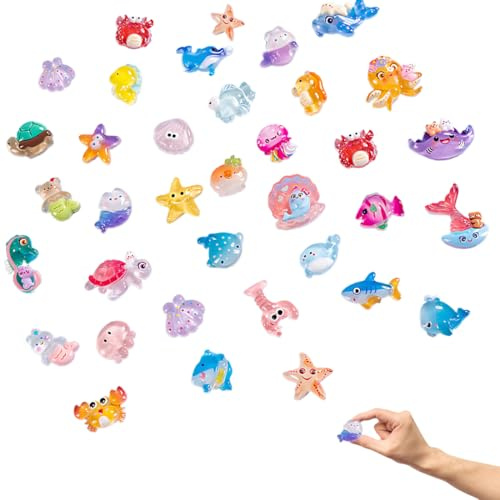 KEWUF 36 Pcs mini figuren, goldfisch, Mini Figuren Ozean, Winzige Miniatur Meerestiere Niedliche Harz Ozean Tiere Figuren für Miniatur Landschaftsgärten, Bonsai, Fischbecken und Aquarien