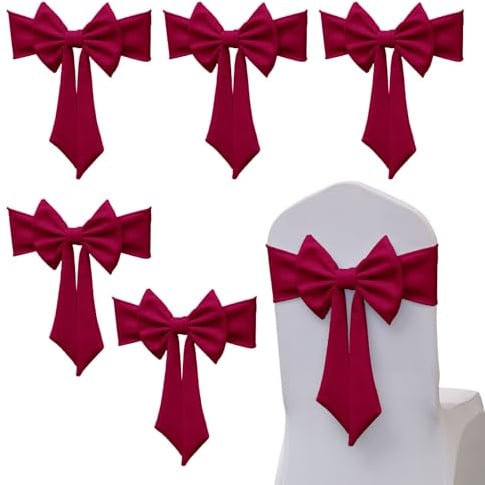 6 Pcs Stuhlschärpen Elastische Spandex Stuhlschleifen Schleife Burgunderrot | Stuhlhussen Weihnachten Waschbar Schleifen Stühle Hochzeit Stuhl Feier Dekoration für Bankett Party Geburtstagsfeier