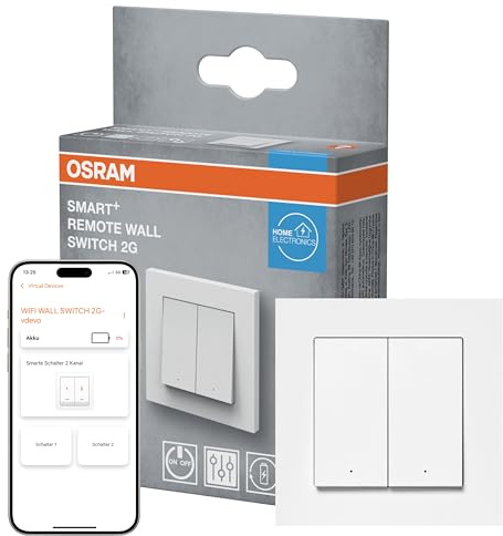 OSRAM Interrupteur mural SMART+ WiFi 2 boutons magnétique USB-C Interrupteur mural SMART+ WiFi, 2 boutons, magnétique, rechargeable par USB-C, autonomie de 6 mois, compatible Alexa, blanc