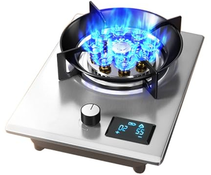 Cocina de gas portátil, 7,2 kW, anillo de fuego de 9 cavidades, quemador wok con temporizador, encimera independiente for cocina, camping, jardín, comedor (color: plateado, tamaño: NG)(NG)