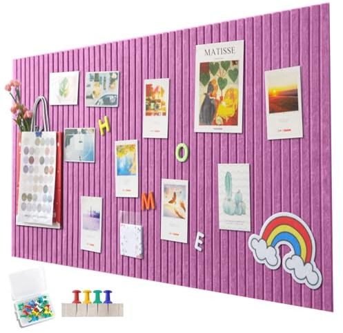 EUBSWA 120 x 90cm Große Filz Pinnwand Selbstklebend,vertikaler Streifen dekorative Pinnwand aus Filz,Filzboard, faltbare Fototafel Memotafeln Memo Boards Bulletin Board für Büro Küche,Rosa