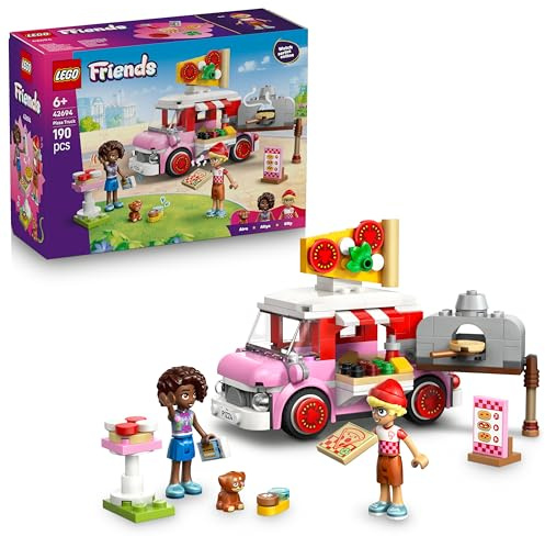 LEGO Friends Pizzawagen - Spielset mit 2 Minifiguren, Hundefigur & Spielzeug Lebensmittel Zubehör - Kinderzimmer Deko - Geschenkidee für Mädchen ab 6 Jahren - 42694