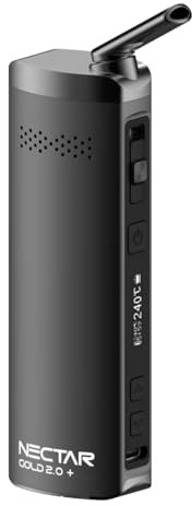 Nectar Vaporisateur Gold 2.0+ pour herbes et extraits | Garantie 3 ans | Technologie de chauffage 3D avec batterie 15 sessions, port USB-C, contrôle précis de la température, flux d'air réglable