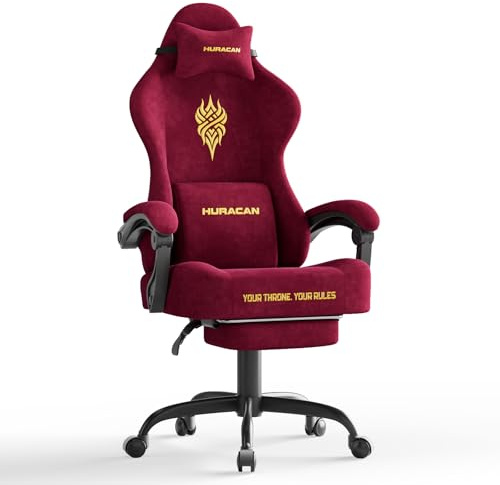 Ferghana Gaming Stuhl Ergonomischer,Gaming Sessel aus Hochwertigem Samtstoff,Game Chair,Schreibtischstuhl mit Lendenwirbelstütze,Federsitzkissen,Kopfstütze,Bürostuhl für Esports/Home/Office,Rot