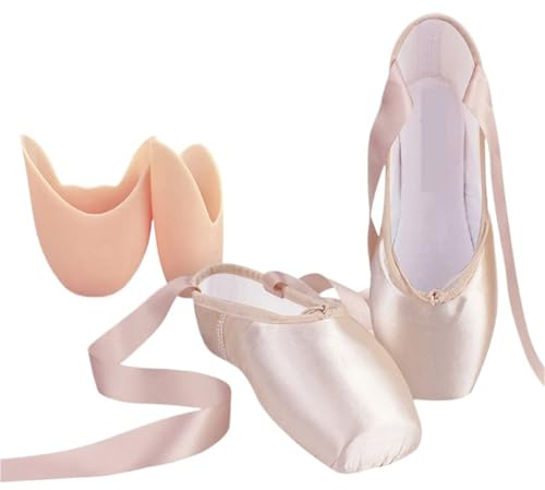 Ballettschläppchen Satin Ballerina Ballett Spitzenschuhe Kind Erwachsene Ballettschuhe mit Bändern Üben Schuhe elegant for Mädchen Frauen Tanz(Pink,31)