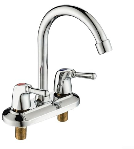Waschbeckenarmatur, Badezimmer-Waschtisch-Dusche, Doppelgriff, Deckmontage, Spültisch-Wasser-Mischbatterie, Doppelgriff, heiß, kalt, drehbar, Unterspüle