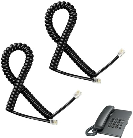 Dargkwn 2 Stück schwarze Telefonkabel 3 m für Zuhause und Büro | Praktische Ersatzleitung für Festnetztelefone, schwarzes Kunststoffkabel für den täglichen Gebrauch
