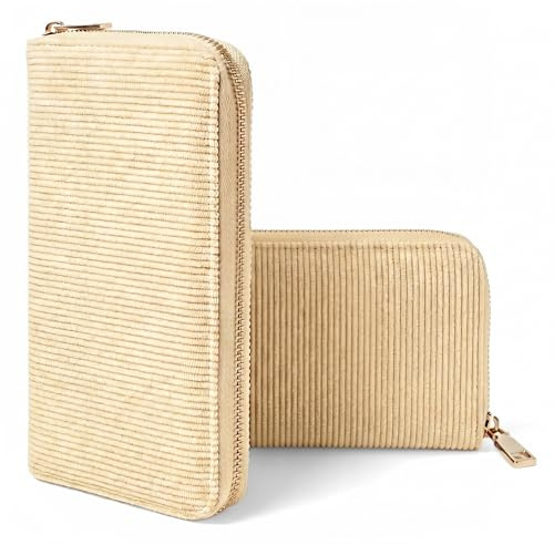 MillyMilk® Fondo Large – Großer Damen Cord Geldbeutel – Stoff Portemonnaie Vegan viel Platz für Karten, Münzen & Scheine – Formstabile Damenbörse mit Reißverschluss – Organizer Geldbörse (HONIGGELB)