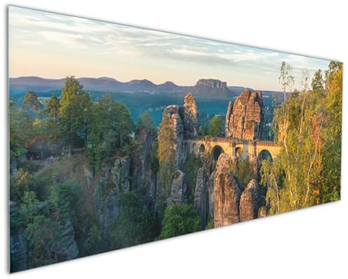 Wallario Küchenrückwand aus Glas 125 x 50 cm, Motiv: Steinerne Brücke in der Landschaft | Spritzschutz abwischbar & pflegeleicht