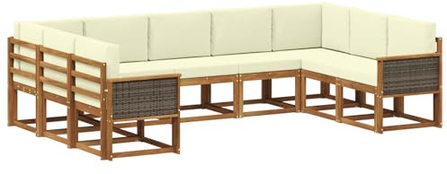 vidaXL Outdoor-Sofagarnitur 9 pcs Natur und Creme Massivholz Akazie, Moderne Garten Sofagarnitur, wetterfest, gemütliche Lounge, Akazie Holz Möbel, stylische Patio Sitzgruppe