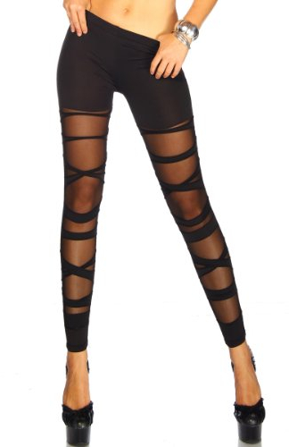 jowiha® Leggings im Bandage Look für Damen teiltransparent in Schwarz Größe S-M/L 36-42
