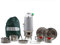 Ultimativ 'Base Camp ' Kit (Aluminium) - Deal inklusive 1.6 Ltr Eloxiert Aluminium Camping Wasserkocher+ Pfeife+ Koch Set + Hobo Ofen + Becher (2-teilig + Platte + Base / Topf + Tragetasche Grün