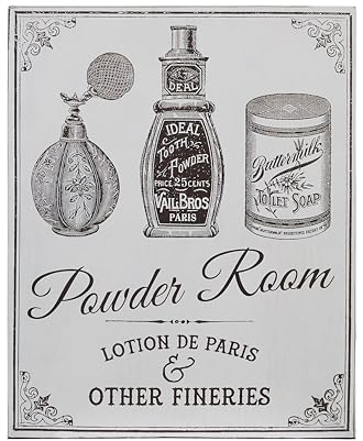 Premier Housewares Powder Room Vintage Metal Sign | Tin Wall Sign with Printing | Metal Wall Plaque Sign for Decoration | Traditional Wall Art Plaque for Bathroom, Dressing