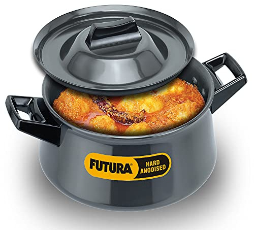 Futura Hard Anodised Handy Sauce Pan with Lid and 2 Handles, 3-Liter,Black,21cm