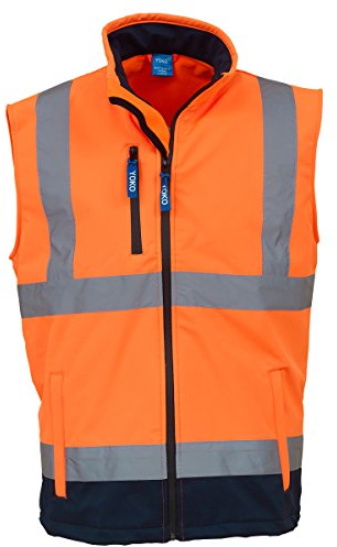 Yoko HV006 Softshell-Bodywarmer, Warnweste, atmungsaktiv und wasserdicht Gr. XL, Hi Vis Orange/Navy