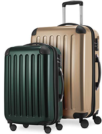 HAUPTSTADTKOFFER - Alex Kofferset - Kabinentrolley 55cm + mittelgroßer Koffer 65cm, Erweiterung, TSA-Schloss, 42 + 474 Liter, Champagner-Waldgrün