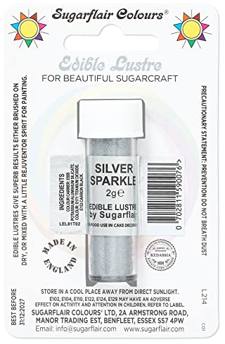 Sugarflair Silver Sparkle Edible Lustre Dust, Add a Lustrous Shine to Cakes or Decorations. Brush On or Add Rejuvenator to Create Eye-Catching Edible Paint, Gives Shine to Your Bakes - 2g